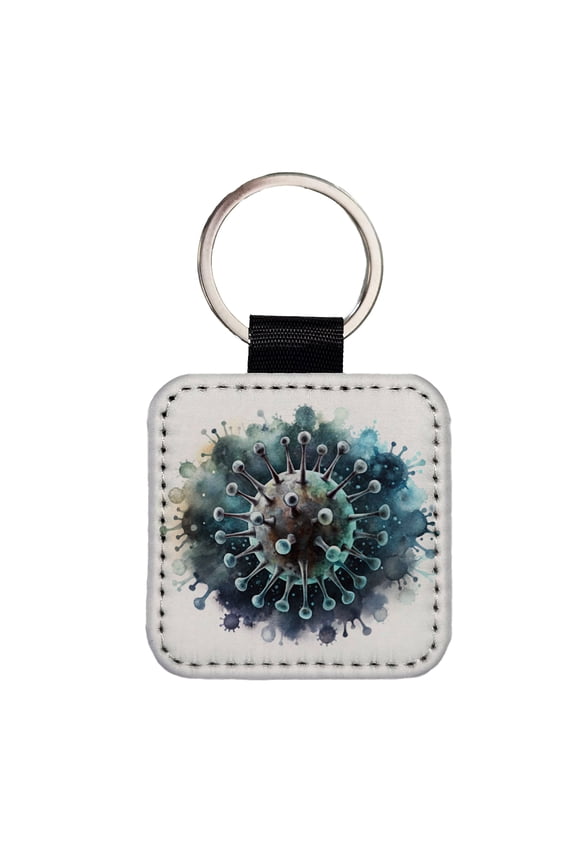 Scary Virus Black Watercolor Faux Leather Square Keychain