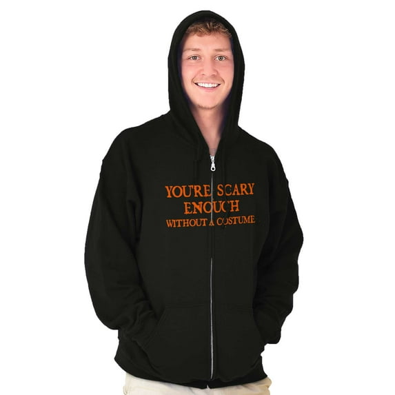 Scary Without A Costume Halloween Zip Up Hoodie Men's Women's Brisco Brands X