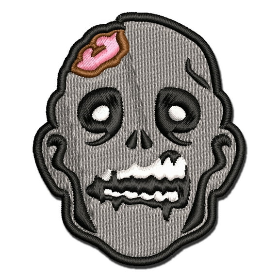 Scary Zombie Head Exposed Brains Applique Multi-Color Embroidered Hook & Loop Patch - 3 Inch Medium