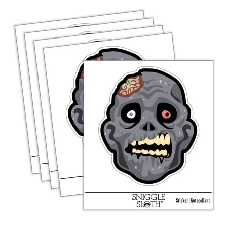 Scary Zombie Head Exposed Brains Car Window Bumper Water Bottle Phone Tablet Laptop Waterproof Vinyl Decal Sticker Set 5-Pack - Gloss Finish - 3.0"