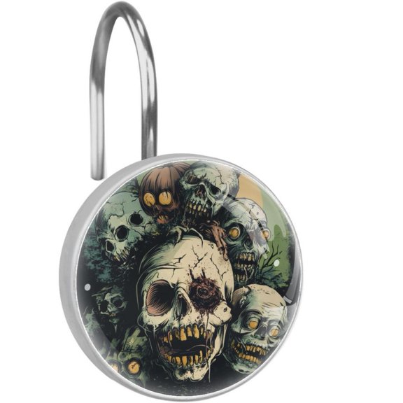 Scary Zombies Skulls Shower Curtain Hooks Round Crystal Glass, Set of 12 Shower Curtain Rings - Shower Hooks for Curtain Shower Rings