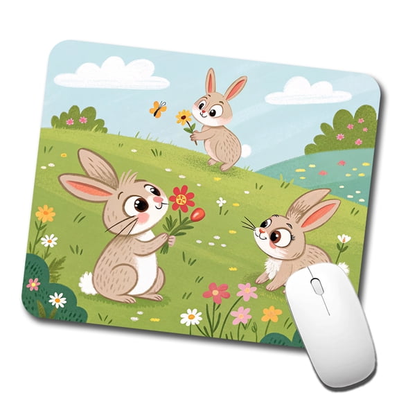 Scattered Cute Rabbits Bunnies Easter Mouse Pad Low Profile Gaming Mat