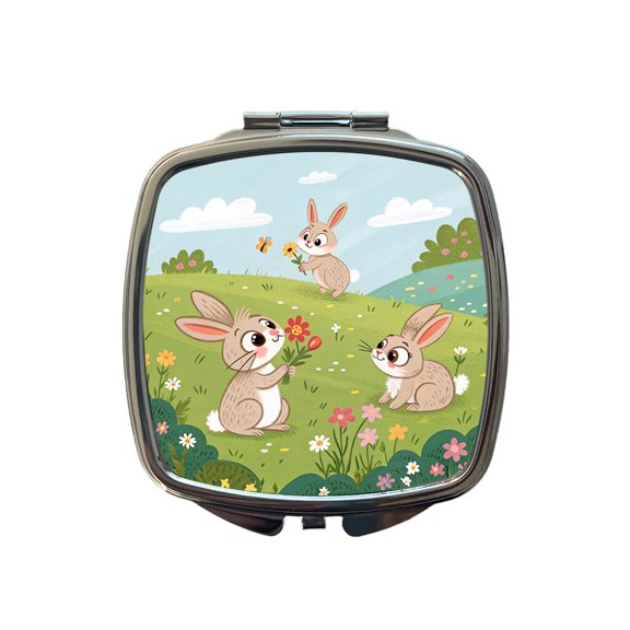 Scattered Cute Rabbits Bunnies Easter Travel Makeup Handbag Purse Small Pocket Compact Mirror