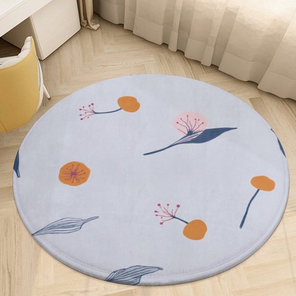 Scattered Floral Pattern Round Area Rugs for Bedroom Living Room, 4FT Soft Comfy Indoor Circle Carpets, Floor Mat