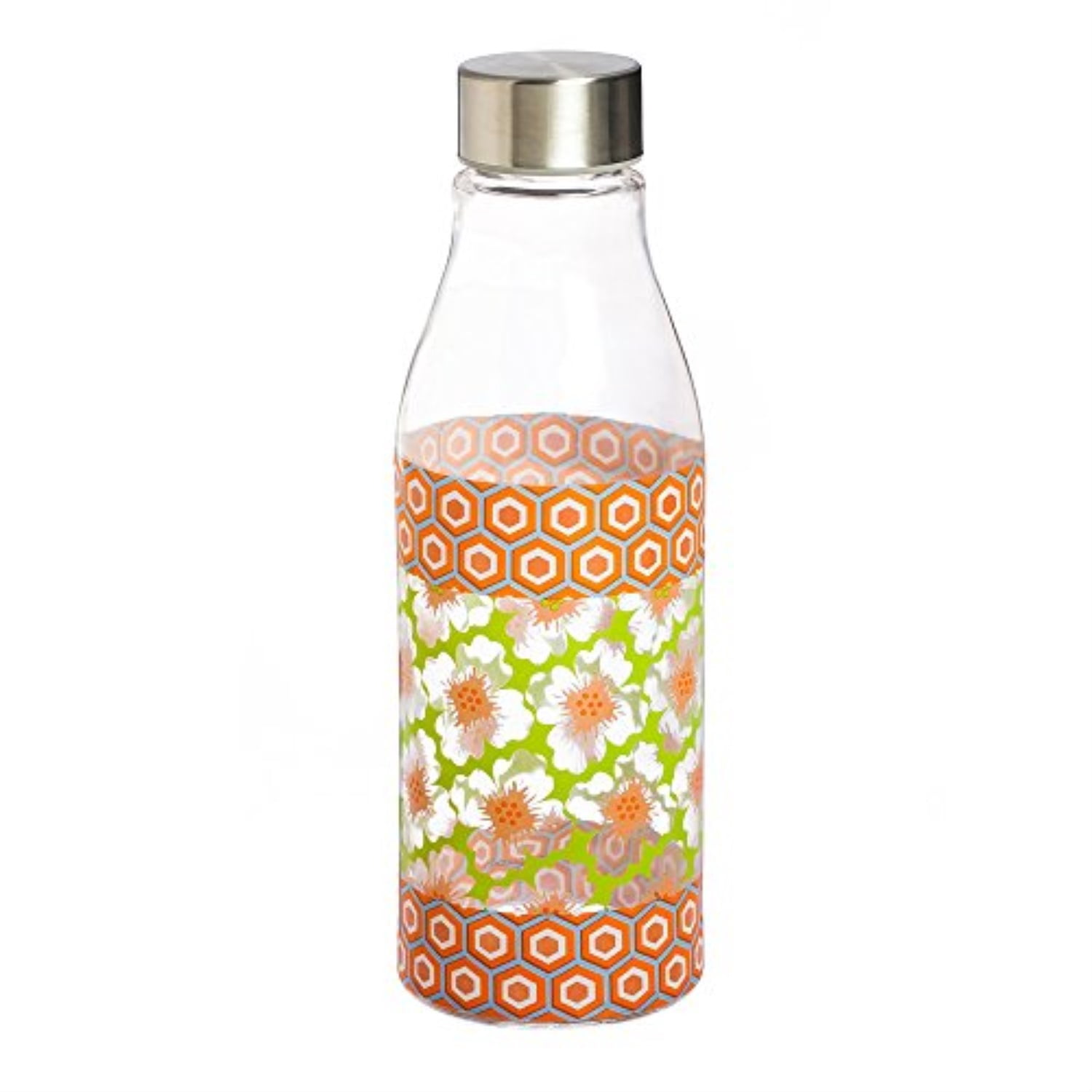 Scattered Flowers & Beautiful Butterfly Glass Water Bottle w/ Metal Lid, 2 Assorted