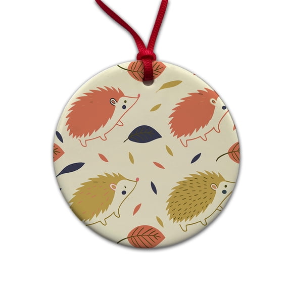 Scattered Hedgehogs Cute Christmas Tree Holiday Round Ceramic Ornament