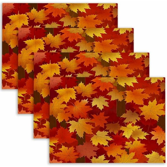 Scattered Maple Leaves in Autumn Kitchen Placemats 18"X12" Thanksgiving Vintage Table Mats Set of 4 Easy to Care for Dining Kitchen Restaurant Table