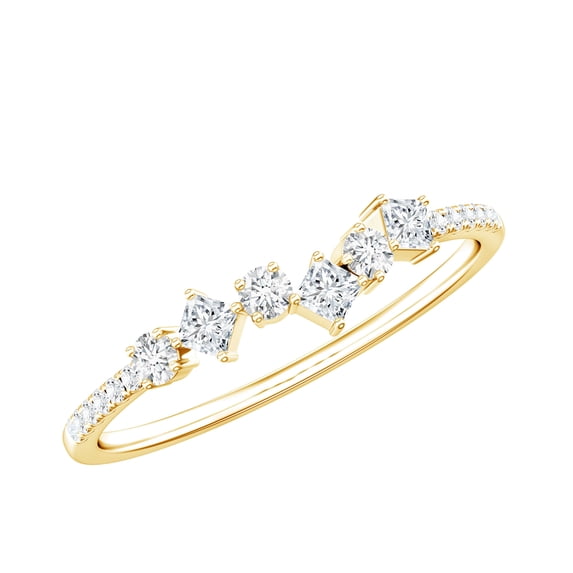 Rosec Jewels Moissanite Half Eternity Ring - Minimalist Ring - D-VS1 Grade - Ready to Gift on Valentines, 10K Yellow Gold, US 5.00