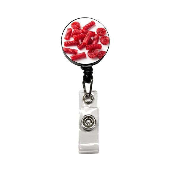 Scattered Red Licorice Retractable Reel ID Badge Key Card Name Tag Holder with Clip