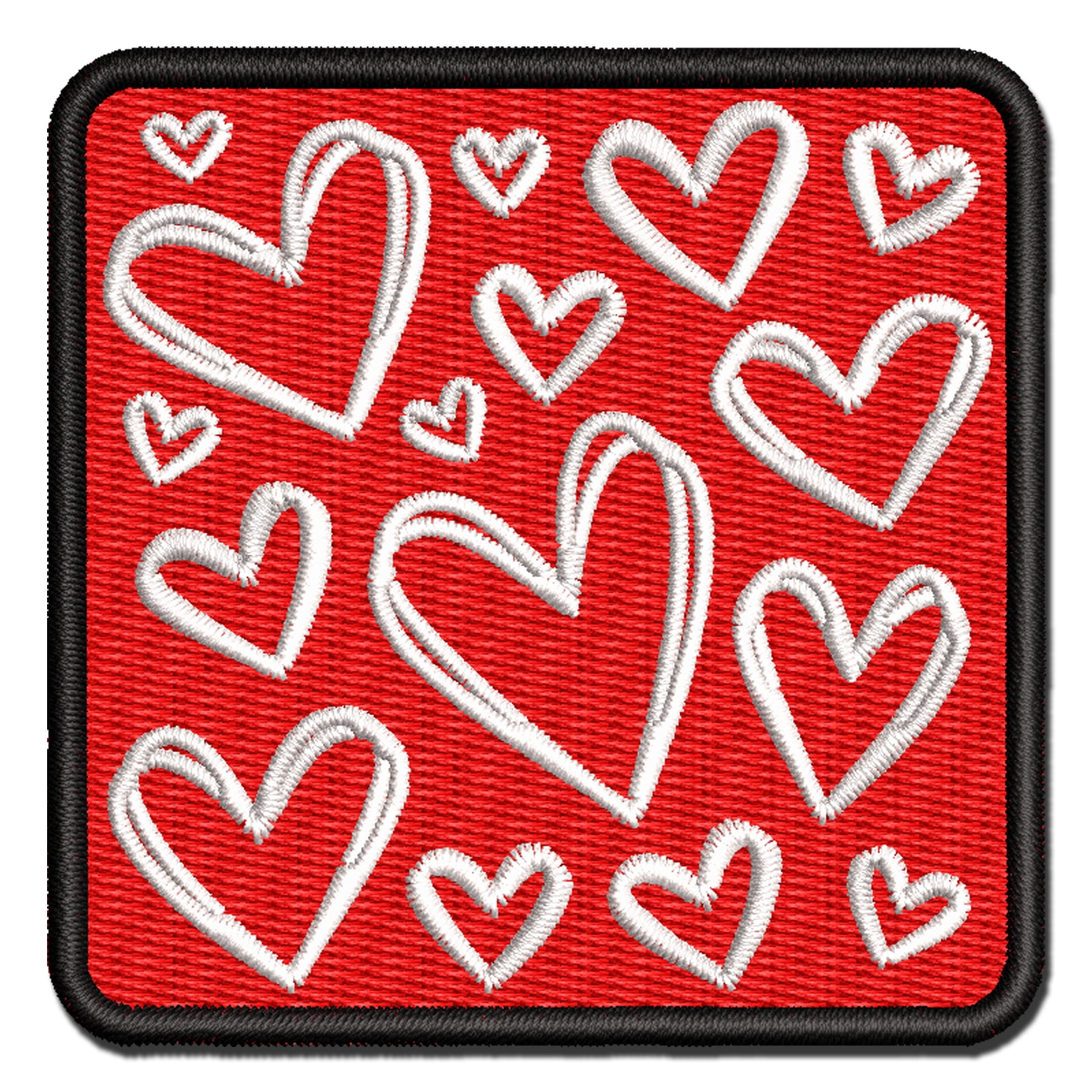 Scattered Sketchy Hearts Love Applique Multi-Color Embroidered Iron-On Patch - 3.5 Inch Large