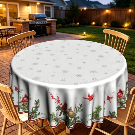 Scattered Snowflakes Red Bird Holly Branch Pattern Round Tablecloth ...