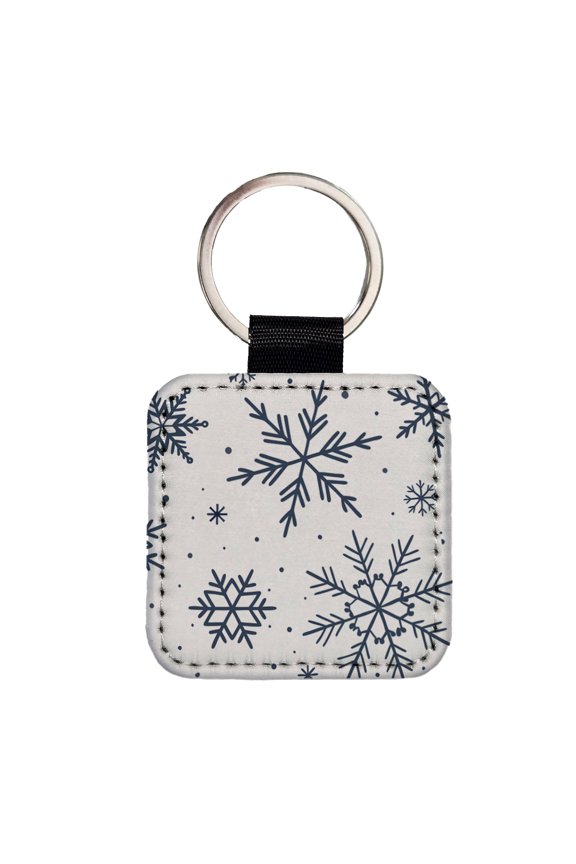 Scattered Snowflakes Winter Christmas Faux Leather Square Keychain