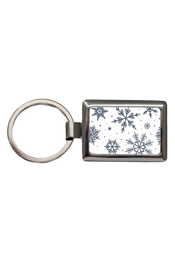 Scattered Snowflakes Winter Christmas Metal Rectangle Keychain