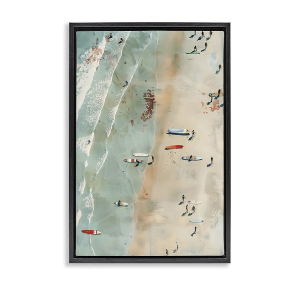 Stupell Industries Scattered Surf Board Beach Black Framed Floater Canvas Wall Art, design by LSR Design Studio, 31 x 21
