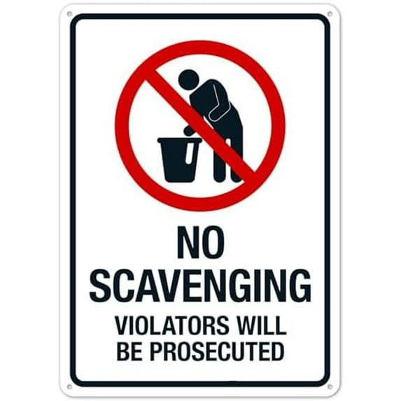 No Scavenging Violators Will Be Prosecuted Sign - 8x12 Inch Multicolored Aluminum,Tin Safety Signs - Wall & Door Mount - Office,Property,Warning - Functional Style