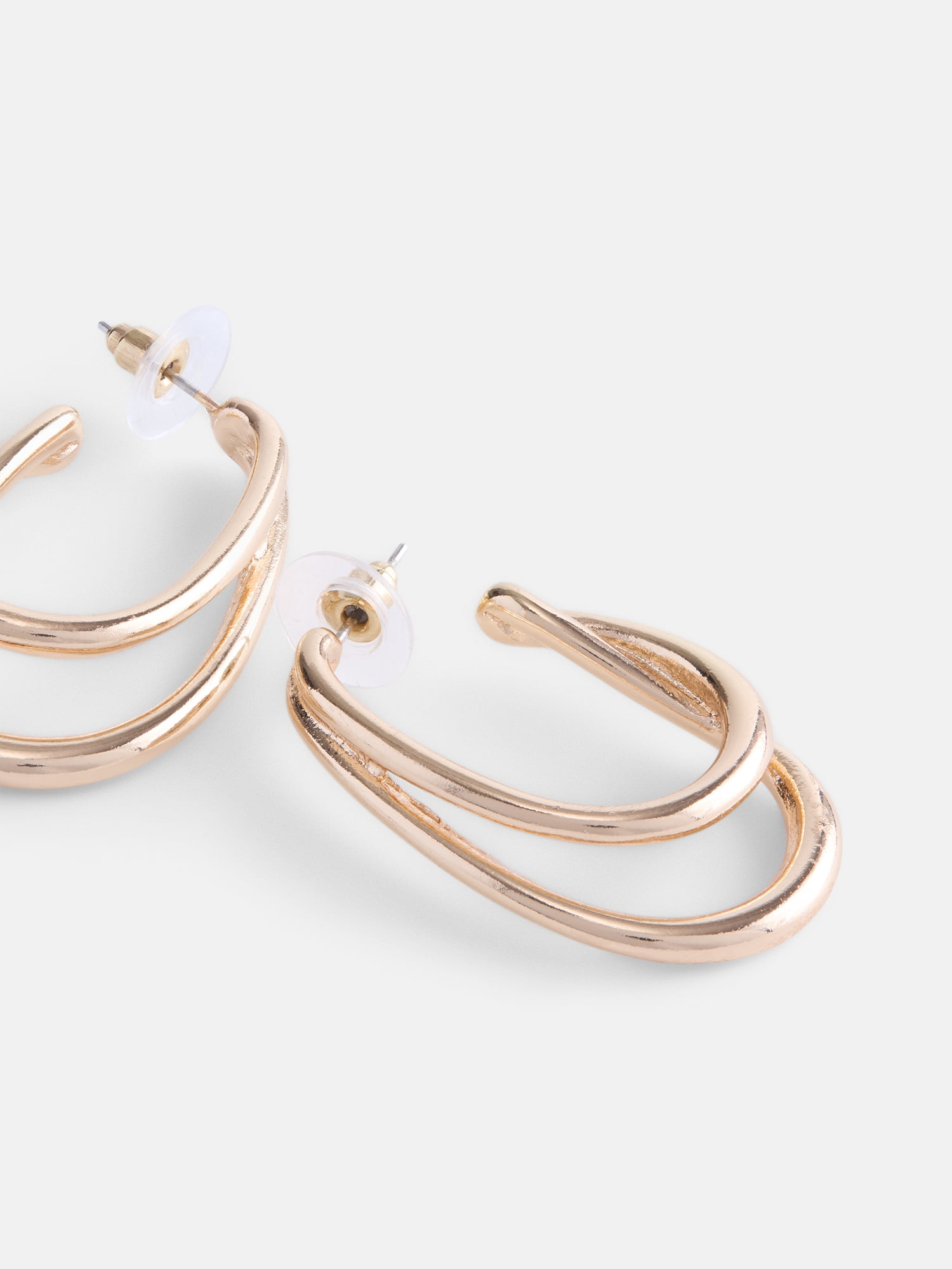 Scenario Women’s Gold Tone Dual Layer Hoop Earrings