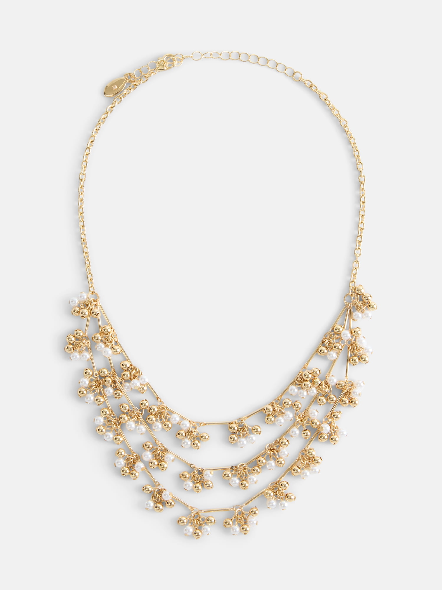 Scenario Women's Gold-Tone 3-Row Necklace with Faux Pearl Bead Clusters