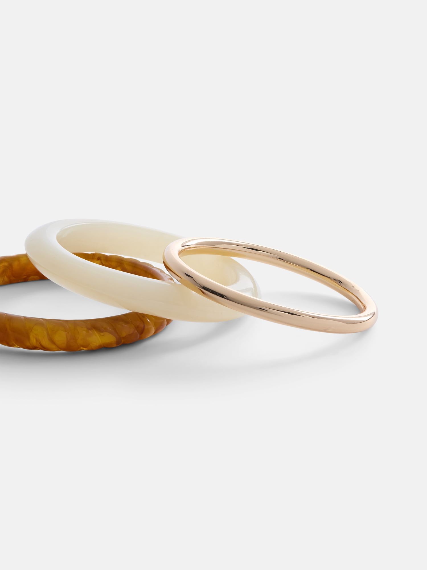Scenario Women's Acrylic Brown, Cream Milky Swirl and Metal Bangle Set, 3-Piece