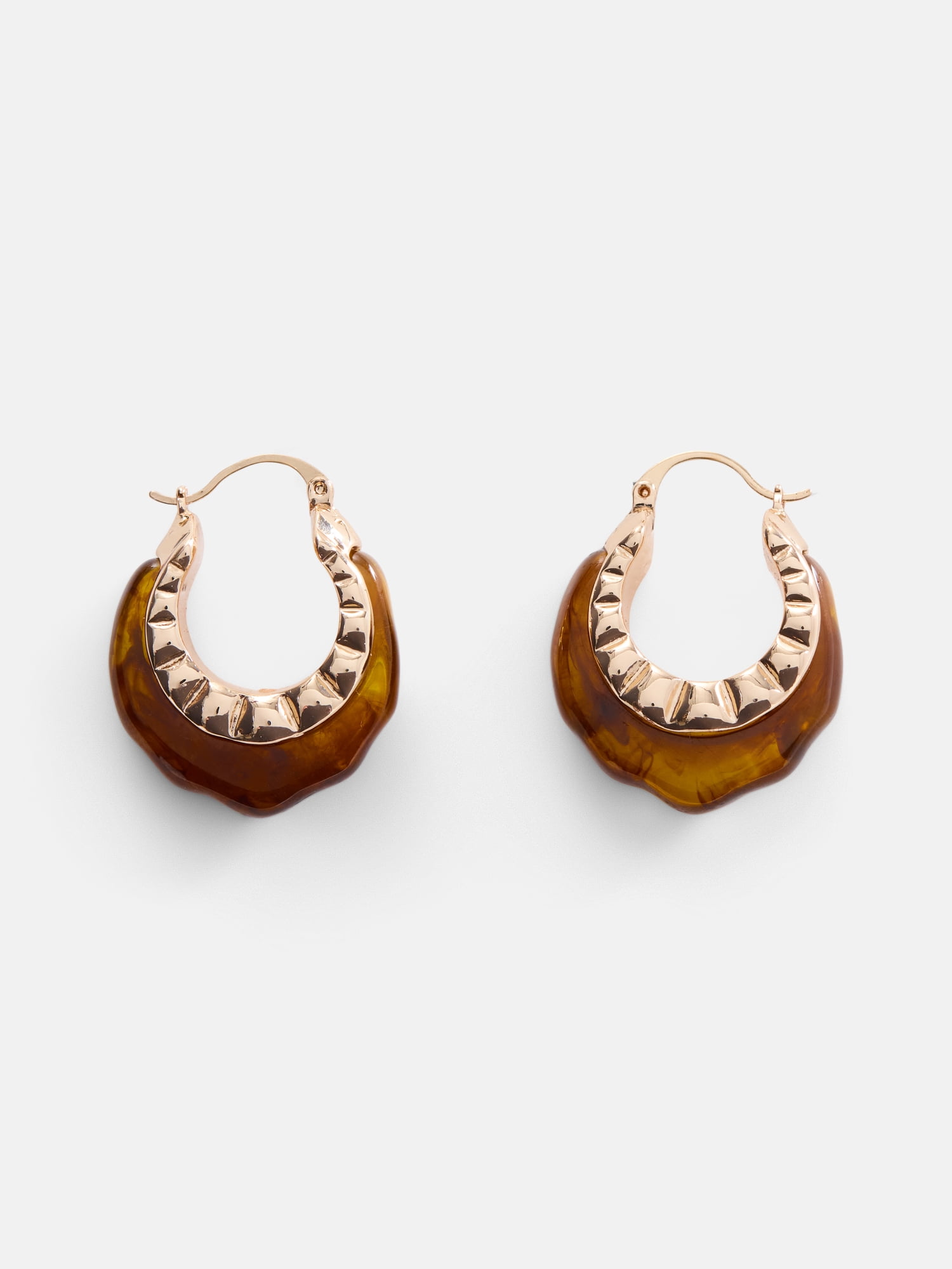 Scenario Women's Gold-Tone Brown Swirl Textured Hoop Earrings