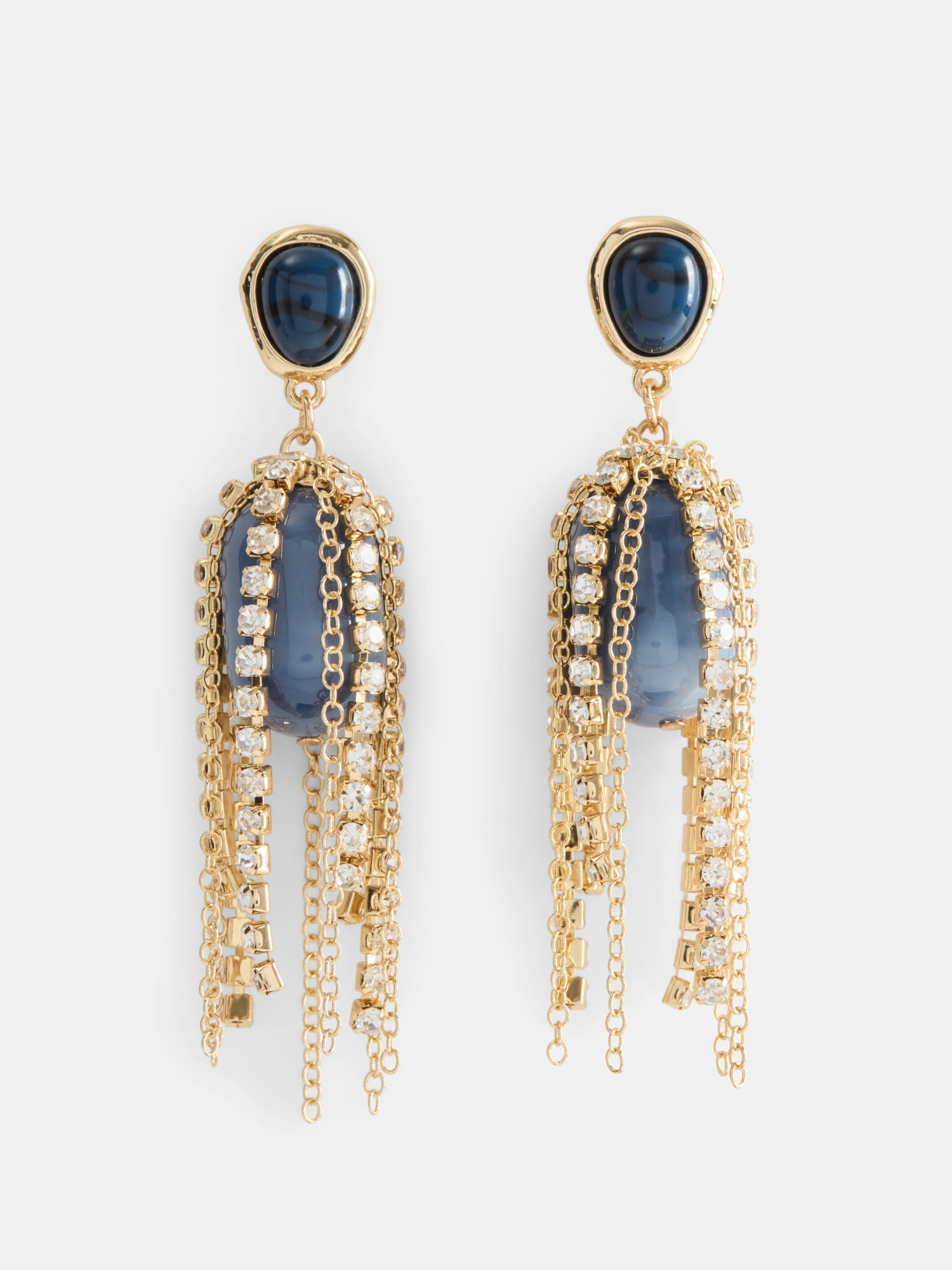 Scenario Women's Gold-Tone Faux Pearl Blue Swirl Stone Rhinestone Chain Drop Earrings