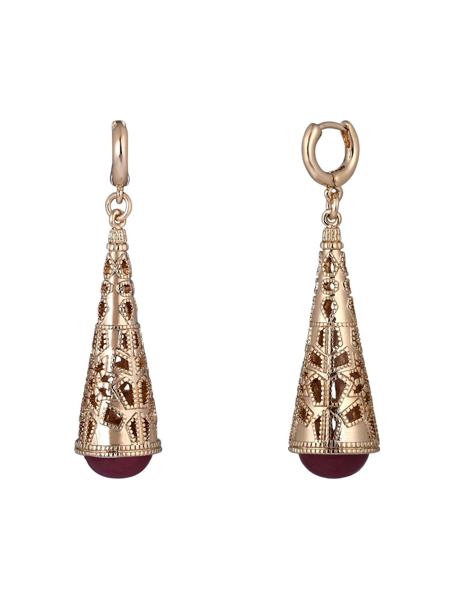 Scenario Women's Gold-Tone Filigree Linear Earrings with Berry Colored Bead Bottom