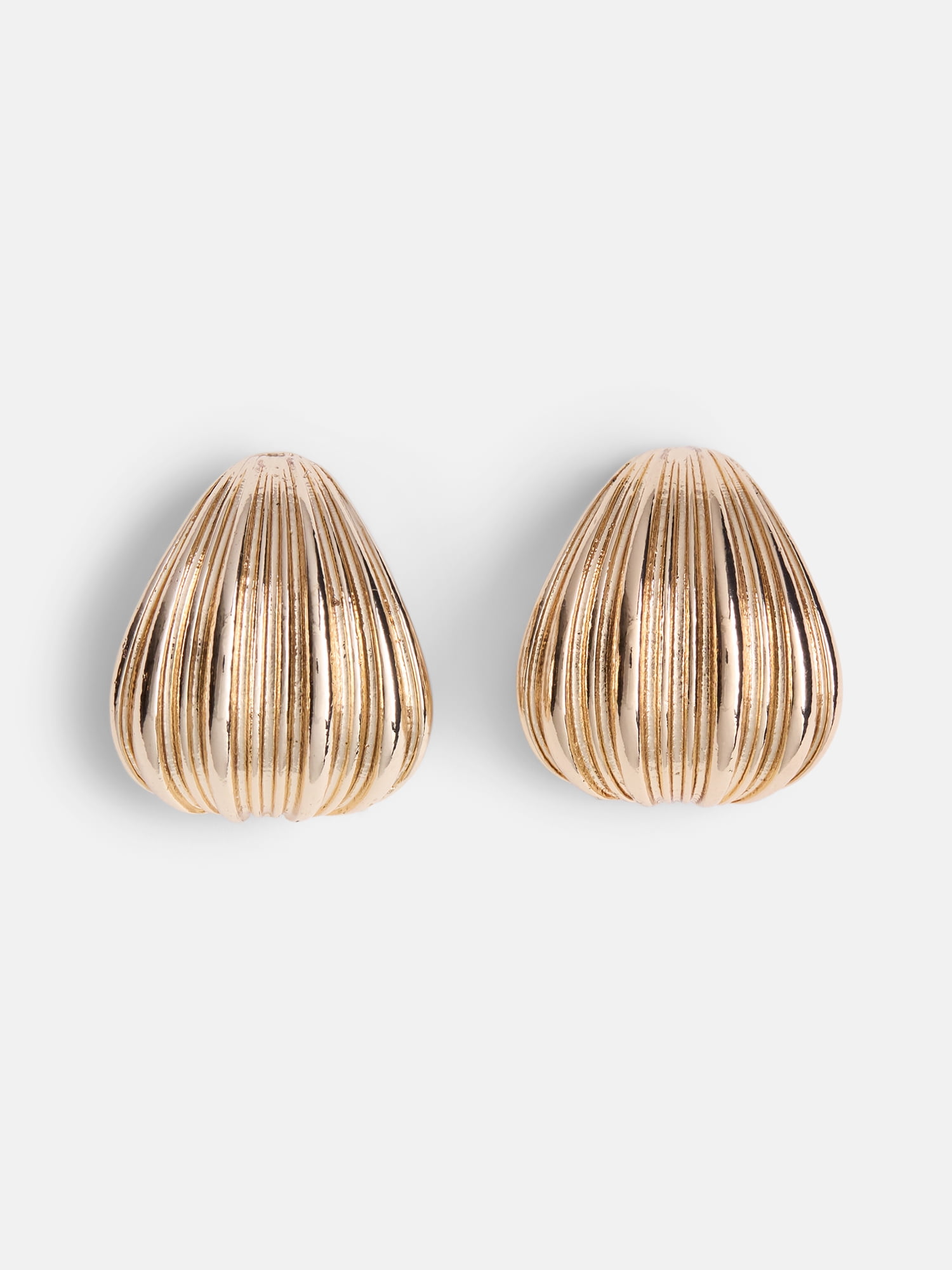 Scenario Women's Gold-Tone Curved Post Earrings with Narrow Rib Texture