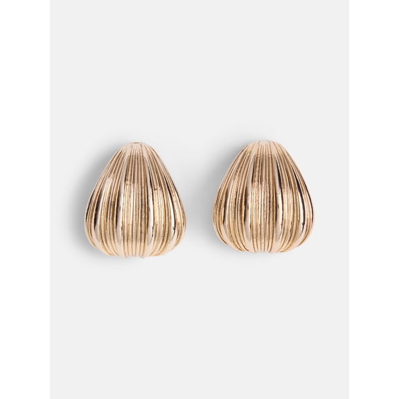 Scenario Women's Gold-Tone Curved Post Earrings with Narrow Rib Texture