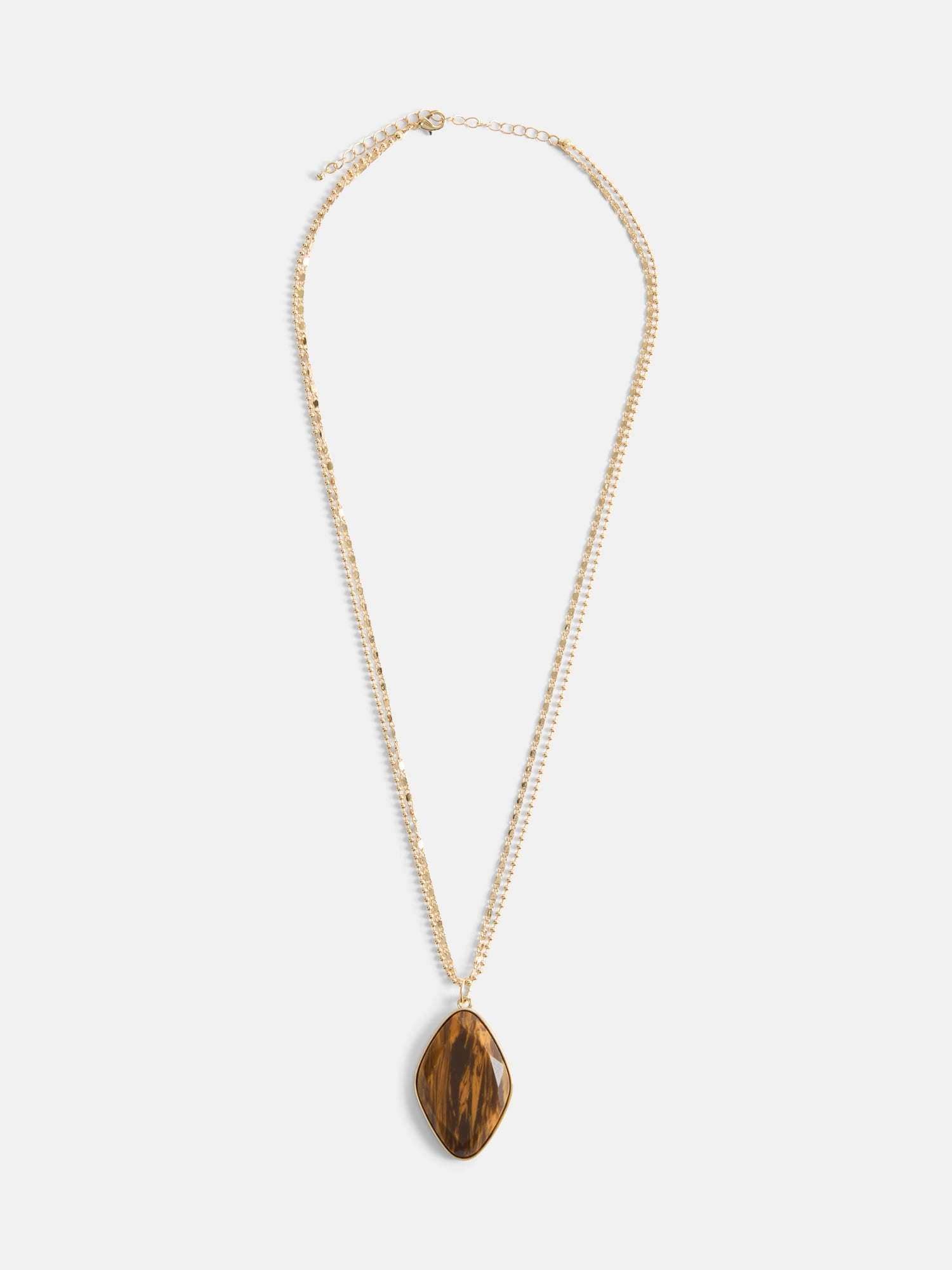 Scenario Women's Gold-Tone Reconstituted Tiger's Eye Stone Pendant Necklace