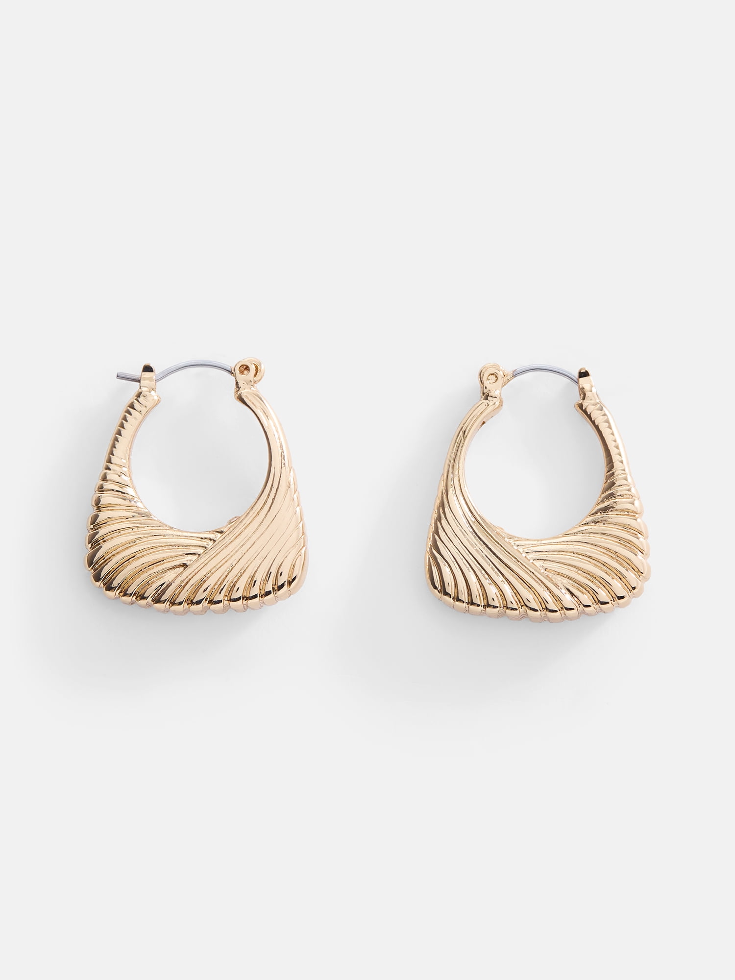 Scenario Women's Gold‑Tone Ribbed Texture Hoop Earrings