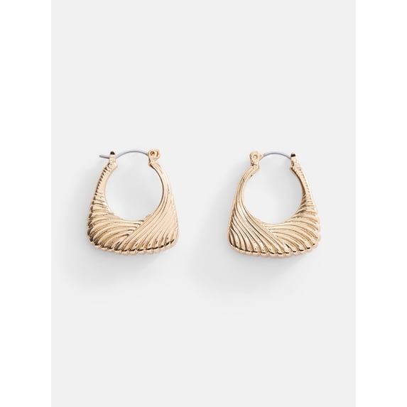 Scenario Women's Gold‑Tone Ribbed Texture Hoop Earrings