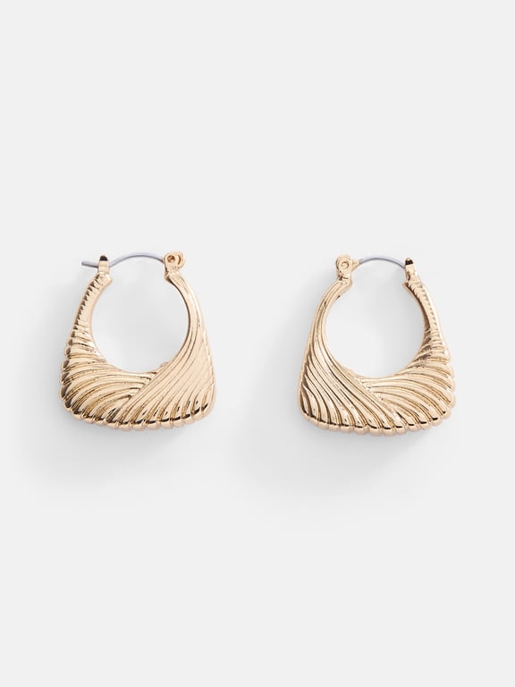 Women's Gold‑Tone Ribbed Texture Hoop Earrings