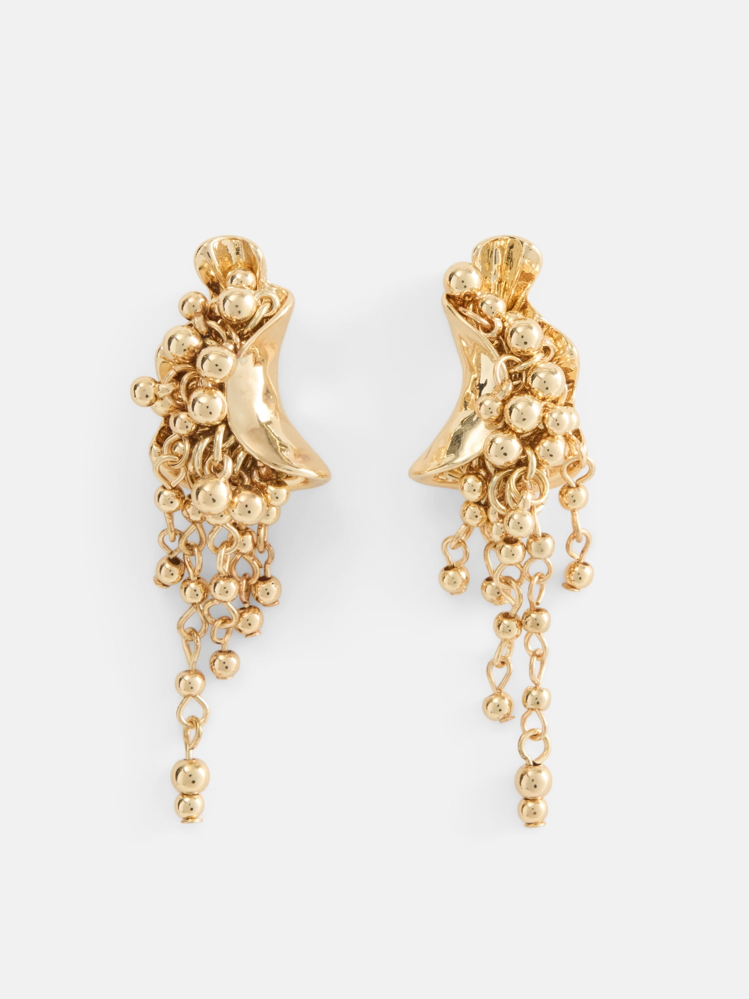 Scenario Women's Gold-Tone Textured Crescent Metal Beaded Fringe Drop Earrings