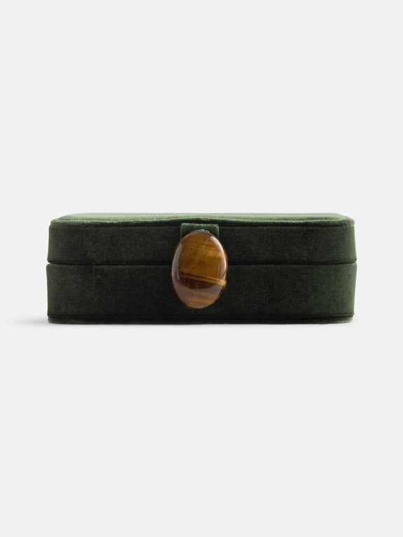Women's Rectangular Faux Velvet Jewelry Organizer, Green