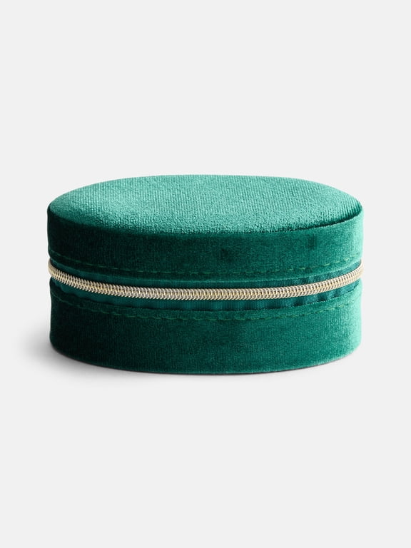 Women's Oval Zippered Velvet Jewelry Organizer, Green