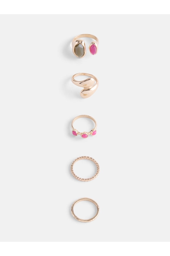 Multi Stone Ring Gold, Green and Blue for Female Adults and Teens, 5 pack