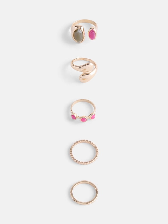 Womens Multi Stone Gold Tone Rings, 5-Piece Set