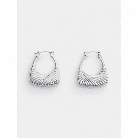 Scenario Women's Silver‑Tone Ribbed Texture Hoop Earrings