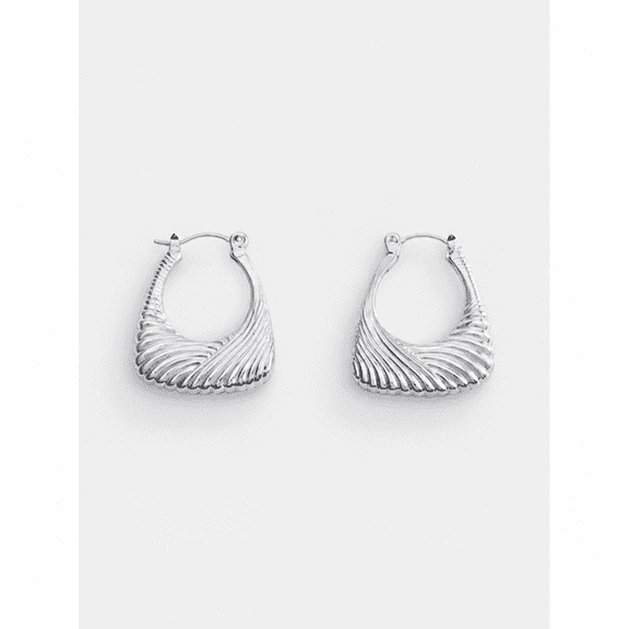 Scenario Women's Silver‑Tone Ribbed Texture Hoop Earrings