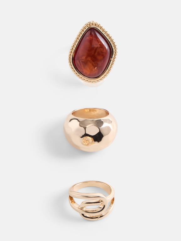 Womens Gold Tone Statement Rings, 3-Piece Set