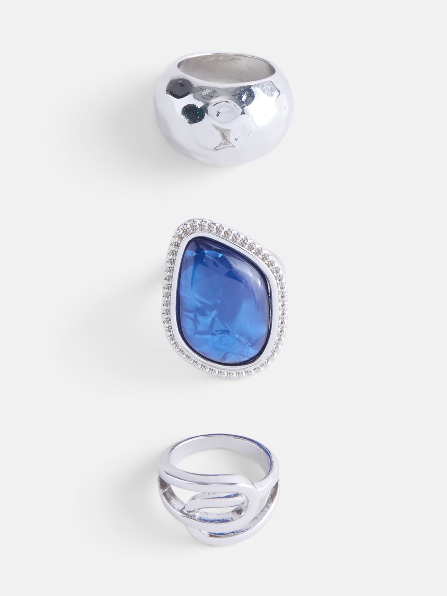 Scenario Womens Silver Tone Statement Rings, 3-Piece Set