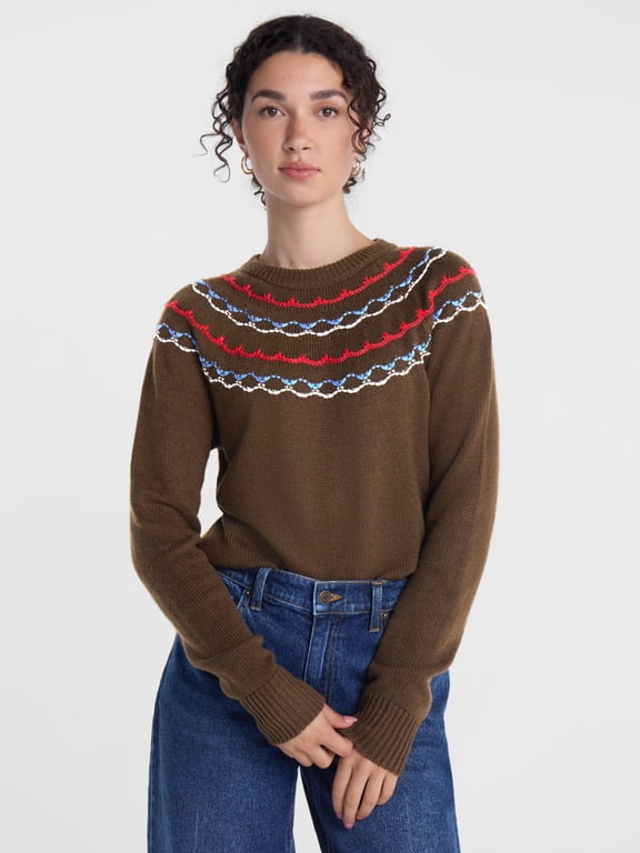 Women's Boho Fair Isle Sweater, Sizes XS-XXXL
