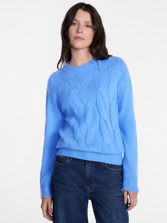 Women's Cozy Cable Knit Sweater with Long Sleeves, Midweight, Sizes XS-XXXL