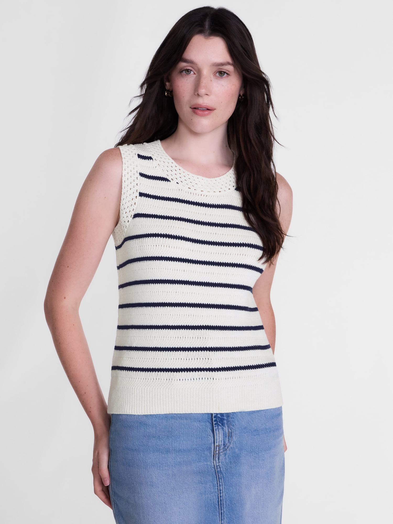 Scenario Women's Sweater Vest with Crochet Trim, Lightweight, Sizes XS-XXXL