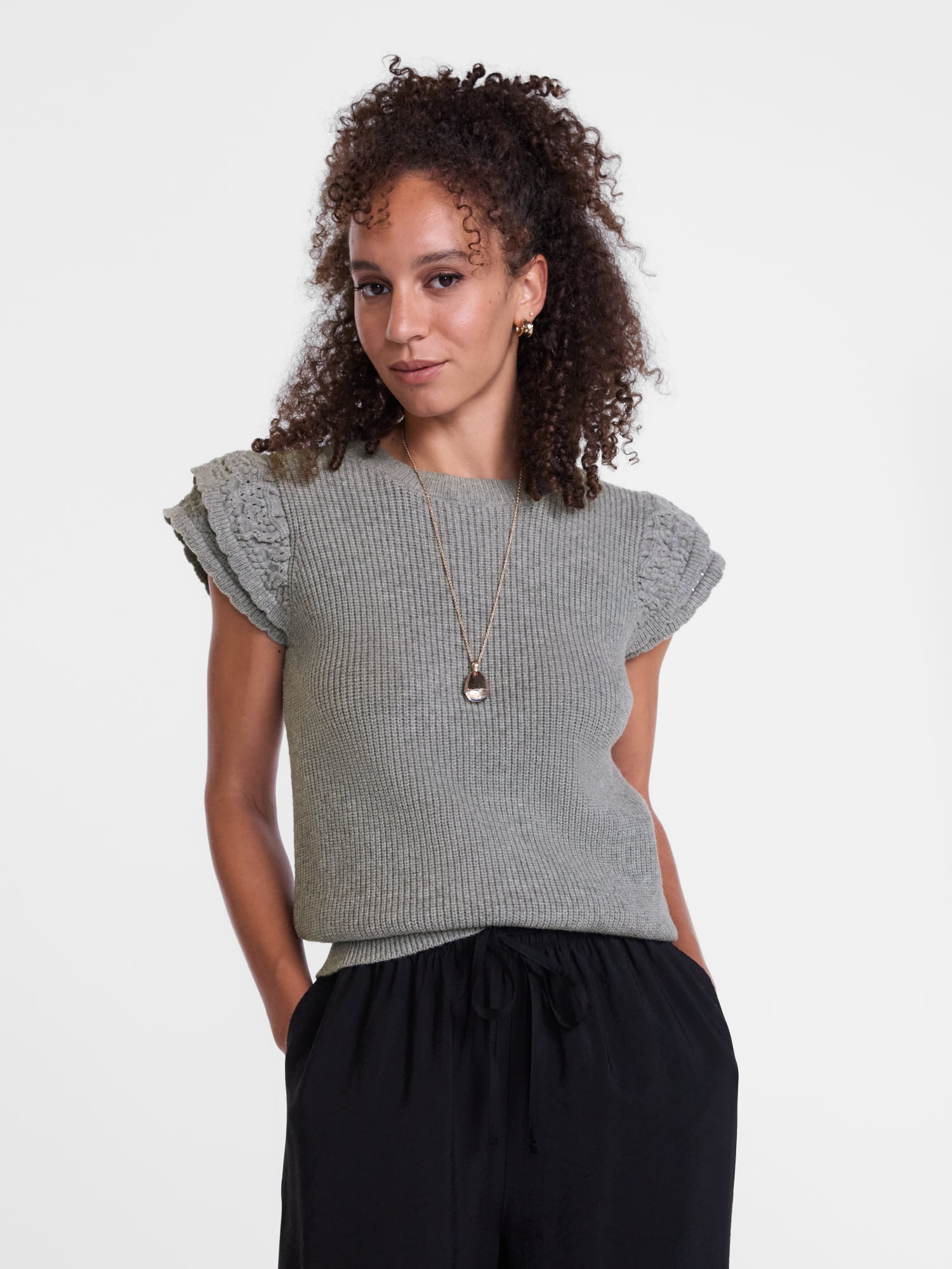 Scenario Women's Sweater with Flutter Sleeves, Lightweight, Sizes XS-XXXL