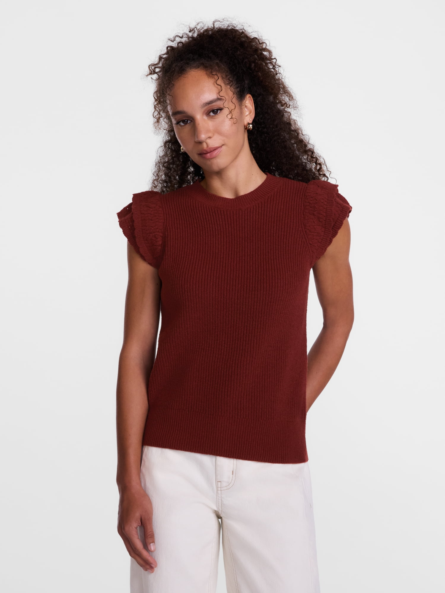Scenario Women's Sweater with Flutter Sleeves, Lightweight, Sizes XS-XXXL