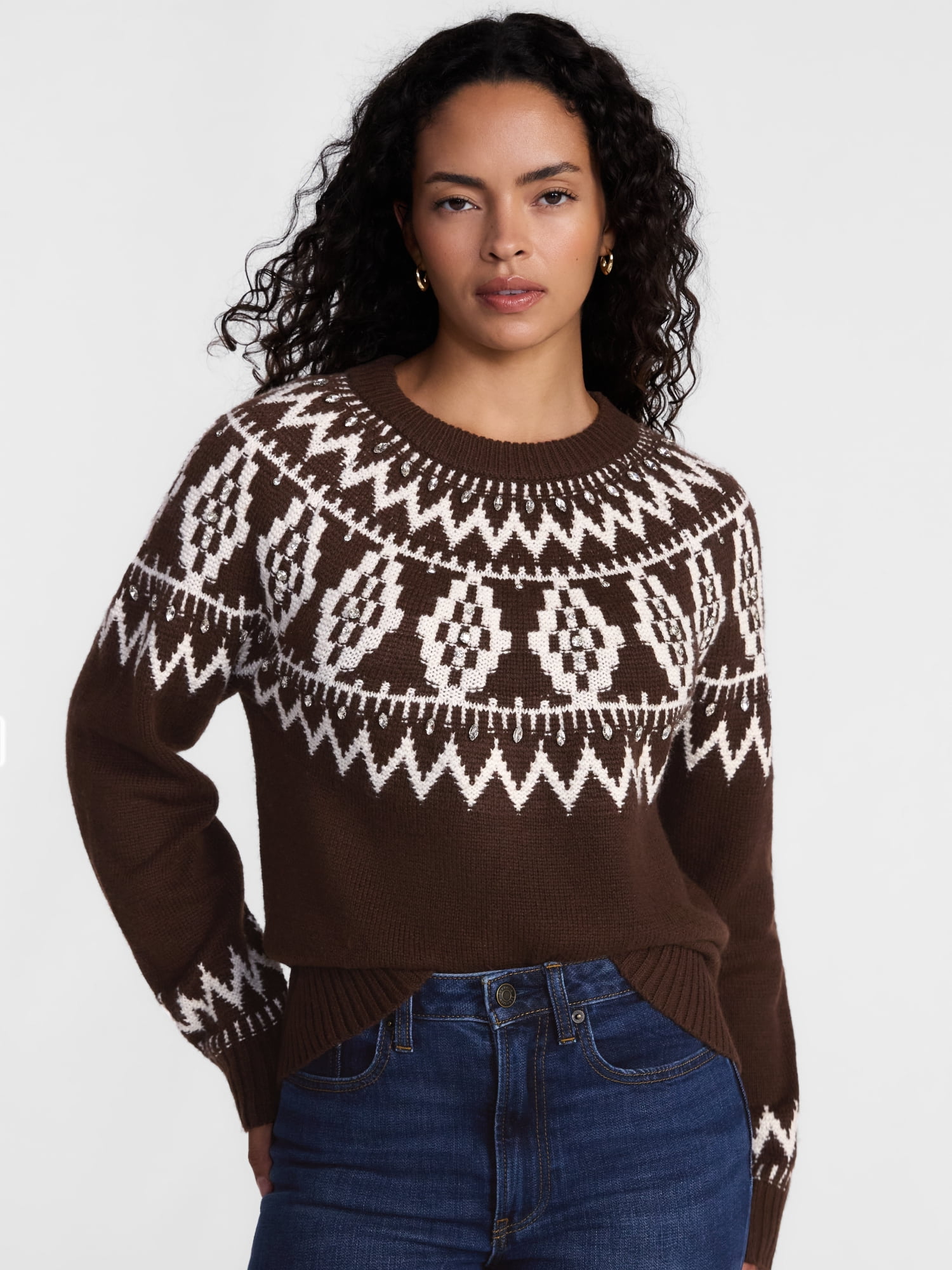Scenario Women's Fair Isle Sweater with Long Sleeves, Lightweight, Sizes XS-XXXL