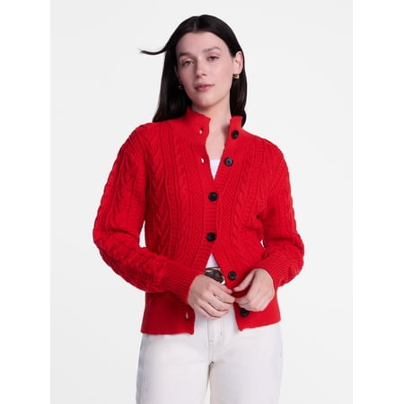 Scenario Woman's Cable Cardigan Sweater with Long Sleeves, Mid-weight, Sizes XS-XXXL