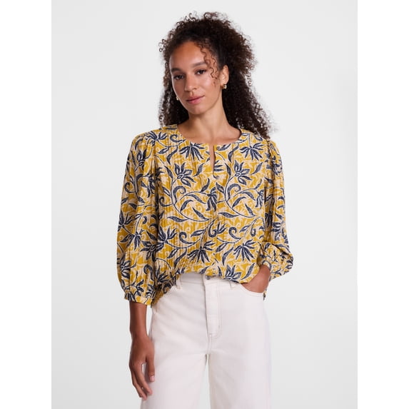 Scenario Women's and Women's Plus Blouse with 3/4-Length Puff Sleeves, Sizes XS-4X