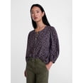 thumbnail image 1 of Scenario Women's and Women's Plus Blouse with 3/4-Length Puff Sleeves, Sizes XS-4X, 1 of 6