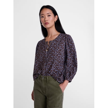 Scenario Women's and Women's Plus Blouse with 3/4-Length Puff Sleeves, Sizes XS-4X